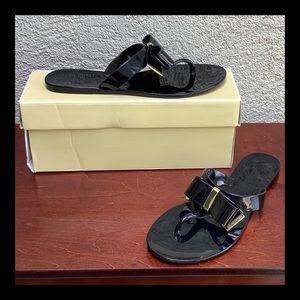Michael Kors Black & Gold Kayden Bow Thong Sandals